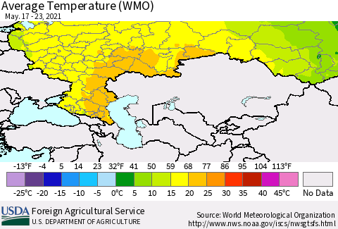 Russian Federation Average Temperature (WMO) Thematic Map For 5/17/2021 - 5/23/2021