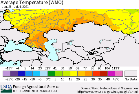 Russian Federation Average Temperature (WMO) Thematic Map For 6/28/2021 - 7/4/2021