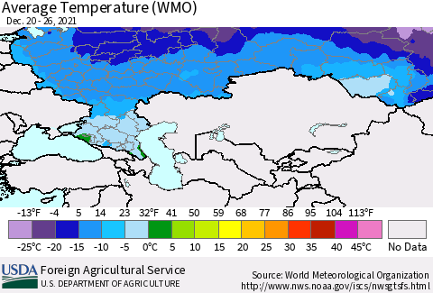 Russian Federation Average Temperature (WMO) Thematic Map For 12/20/2021 - 12/26/2021