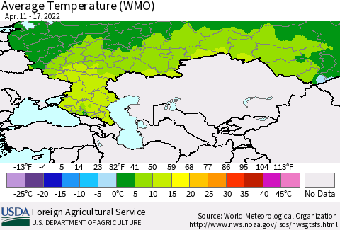 Russian Federation Average Temperature (WMO) Thematic Map For 4/11/2022 - 4/17/2022