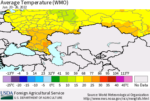 Russian Federation Average Temperature (WMO) Thematic Map For 6/20/2022 - 6/26/2022