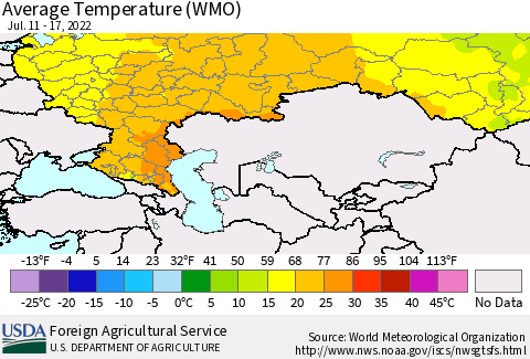 Russian Federation Average Temperature (WMO) Thematic Map For 7/11/2022 - 7/17/2022