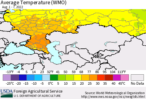 Russian Federation Average Temperature (WMO) Thematic Map For 8/1/2022 - 8/7/2022