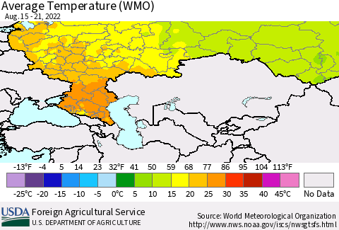 Russian Federation Average Temperature (WMO) Thematic Map For 8/15/2022 - 8/21/2022