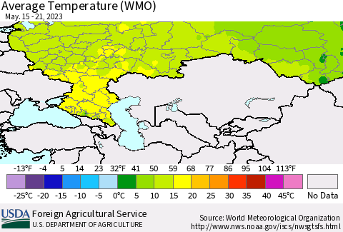 Russian Federation Average Temperature (WMO) Thematic Map For 5/15/2023 - 5/21/2023
