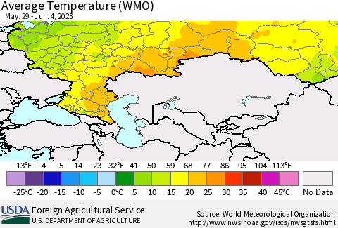 Russian Federation Average Temperature (WMO) Thematic Map For 5/29/2023 - 6/4/2023