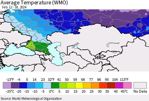 Russian Federation Average Temperature (WMO) Thematic Map For 2/12/2024 - 2/18/2024