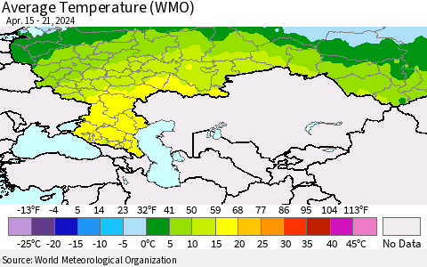 Russian Federation Average Temperature (WMO) Thematic Map For 4/15/2024 - 4/21/2024