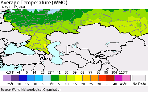 Russian Federation Average Temperature (WMO) Thematic Map For 5/6/2024 - 5/12/2024