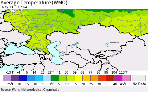 Russian Federation Average Temperature (WMO) Thematic Map For 5/13/2024 - 5/19/2024