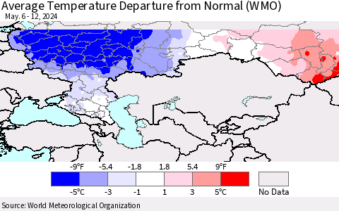 Russian Federation Average Temperature Departure from Normal (WMO) Thematic Map For 5/6/2024 - 5/12/2024