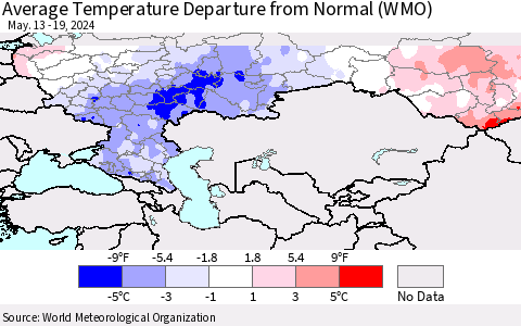 Russian Federation Average Temperature Departure from Normal (WMO) Thematic Map For 5/13/2024 - 5/19/2024