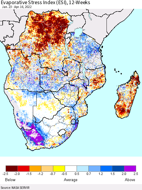 Southern Africa Evaporative Stress Index (ESI), 12-Weeks Thematic Map For 4/11/2022 - 4/17/2022