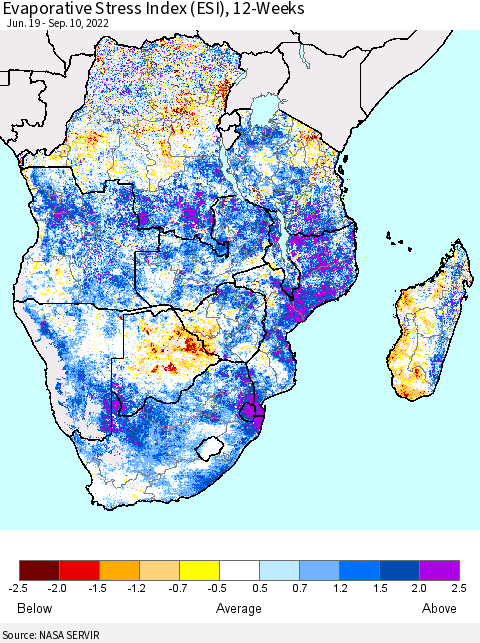 Southern Africa Evaporative Stress Index (ESI), 12-Weeks Thematic Map For 9/5/2022 - 9/11/2022