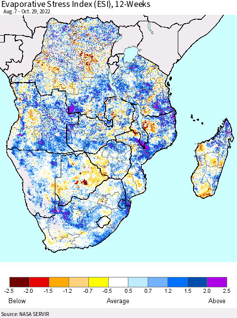 Southern Africa Evaporative Stress Index (ESI), 12-Weeks Thematic Map For 10/24/2022 - 10/30/2022