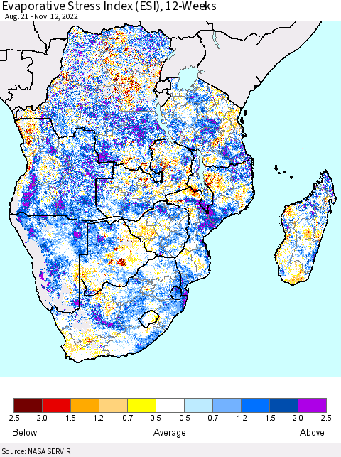 Southern Africa Evaporative Stress Index (ESI), 12-Weeks Thematic Map For 11/7/2022 - 11/13/2022