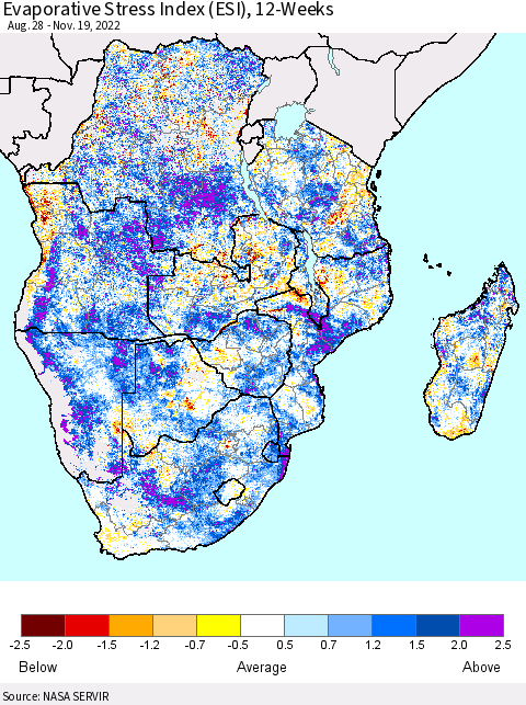Southern Africa Evaporative Stress Index (ESI), 12-Weeks Thematic Map For 11/14/2022 - 11/20/2022