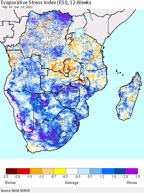 Southern Africa Evaporative Stress Index (ESI), 12-Weeks Thematic Map For 12/5/2022 - 12/11/2022