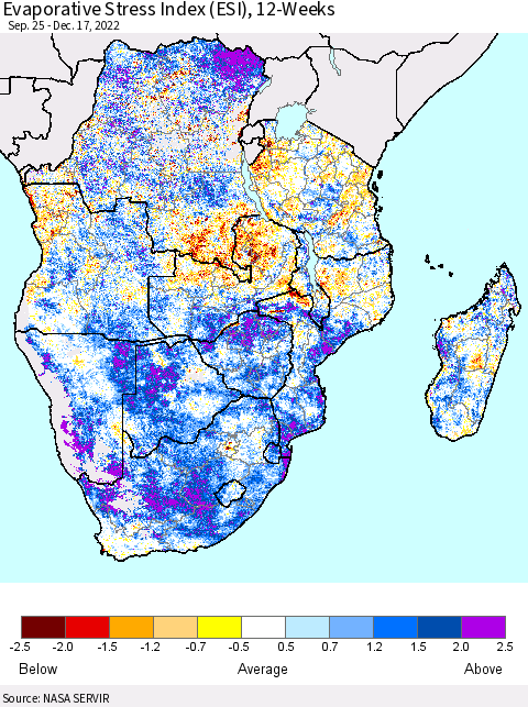 Southern Africa Evaporative Stress Index (ESI), 12-Weeks Thematic Map For 12/12/2022 - 12/18/2022