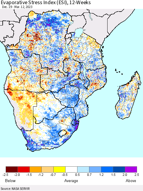 Southern Africa Evaporative Stress Index (ESI), 12-Weeks Thematic Map For 3/6/2023 - 3/12/2023
