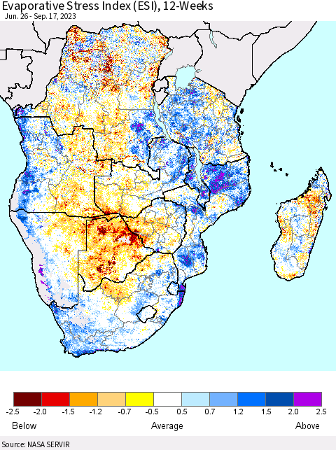 Southern Africa Evaporative Stress Index (ESI), 12-Weeks Thematic Map For 9/11/2023 - 9/17/2023