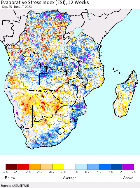Southern Africa Evaporative Stress Index (ESI), 12-Weeks Thematic Map For 12/11/2023 - 12/17/2023