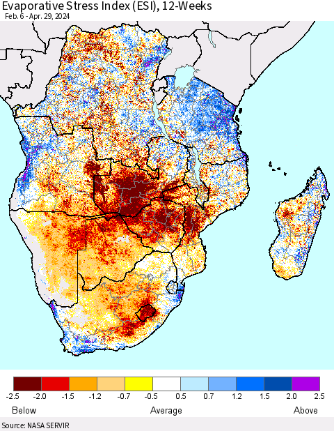 Southern Africa Evaporative Stress Index (ESI), 12-Weeks Thematic Map For 4/29/2024 - 5/5/2024
