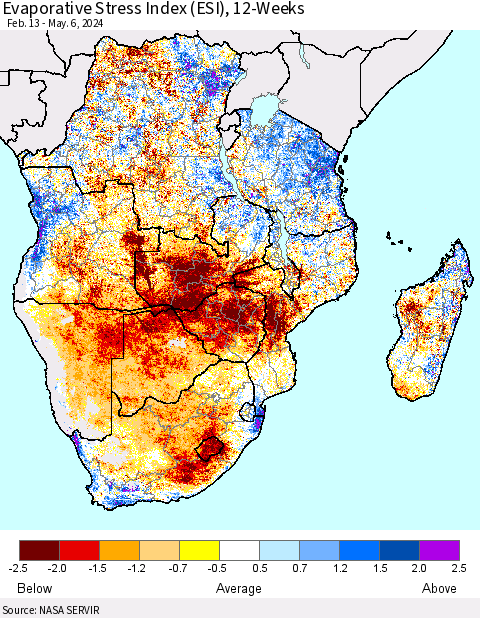 Southern Africa Evaporative Stress Index (ESI), 12-Weeks Thematic Map For 5/6/2024 - 5/12/2024