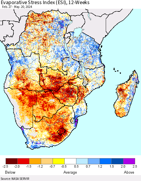 Southern Africa Evaporative Stress Index (ESI), 12-Weeks Thematic Map For 5/20/2024 - 5/26/2024