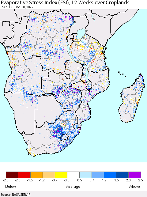 Southern Africa Evaporative Stress Index (ESI), 12-Weeks over Croplands Thematic Map For 12/5/2022 - 12/11/2022
