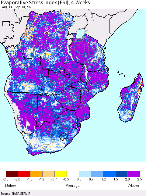 Southern Africa Evaporative Stress Index (ESI), 4-Weeks Thematic Map For 9/6/2021 - 9/12/2021