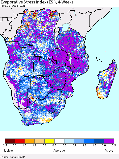 Southern Africa Evaporative Stress Index (ESI), 4-Weeks Thematic Map For 10/4/2021 - 10/10/2021