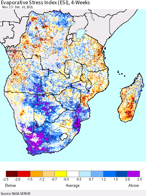 Southern Africa Evaporative Stress Index (ESI), 4-Weeks Thematic Map For 12/6/2021 - 12/12/2021