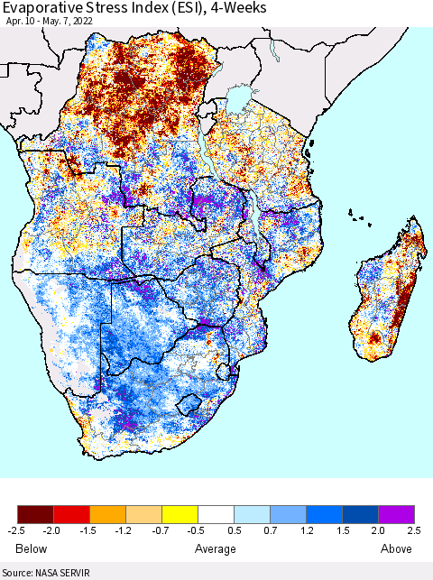 Southern Africa Evaporative Stress Index (ESI), 4-Weeks Thematic Map For 5/2/2022 - 5/8/2022