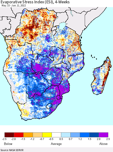 Southern Africa Evaporative Stress Index (ESI), 4-Weeks Thematic Map For 6/6/2022 - 6/12/2022
