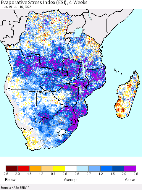 Southern Africa Evaporative Stress Index (ESI), 4-Weeks Thematic Map For 7/11/2022 - 7/17/2022