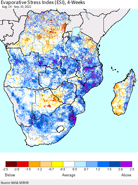 Southern Africa Evaporative Stress Index (ESI), 4-Weeks Thematic Map For 9/5/2022 - 9/11/2022