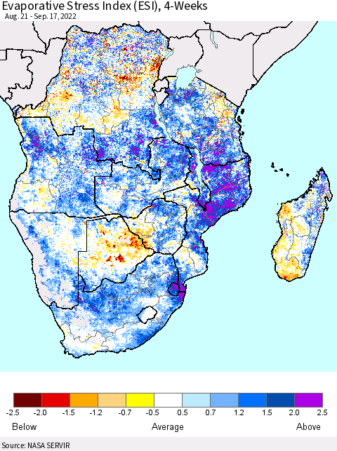 Southern Africa Evaporative Stress Index (ESI), 4-Weeks Thematic Map For 9/12/2022 - 9/18/2022