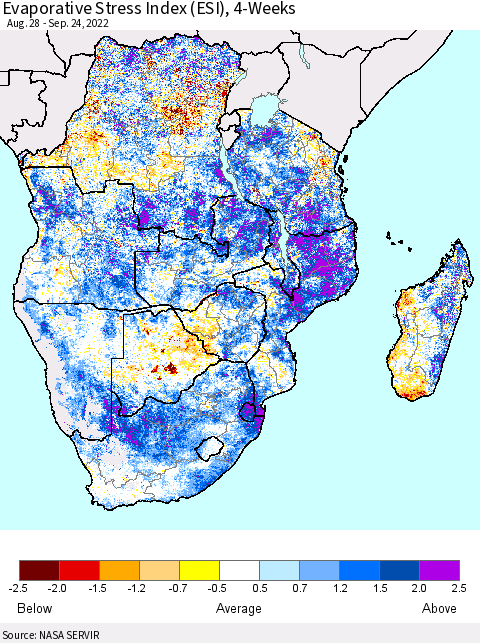 Southern Africa Evaporative Stress Index (ESI), 4-Weeks Thematic Map For 9/19/2022 - 9/25/2022