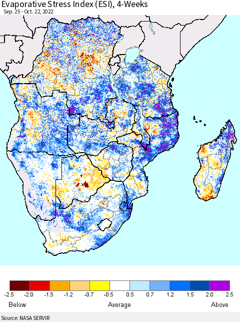 Southern Africa Evaporative Stress Index (ESI), 4-Weeks Thematic Map For 10/17/2022 - 10/23/2022