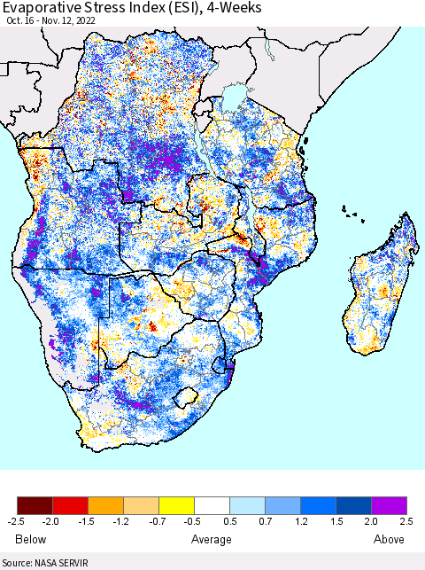 Southern Africa Evaporative Stress Index (ESI), 4-Weeks Thematic Map For 11/7/2022 - 11/13/2022