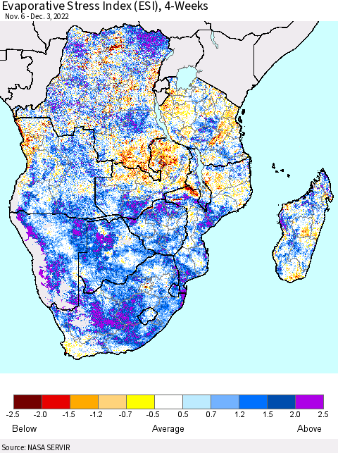 Southern Africa Evaporative Stress Index (ESI), 4-Weeks Thematic Map For 11/28/2022 - 12/4/2022