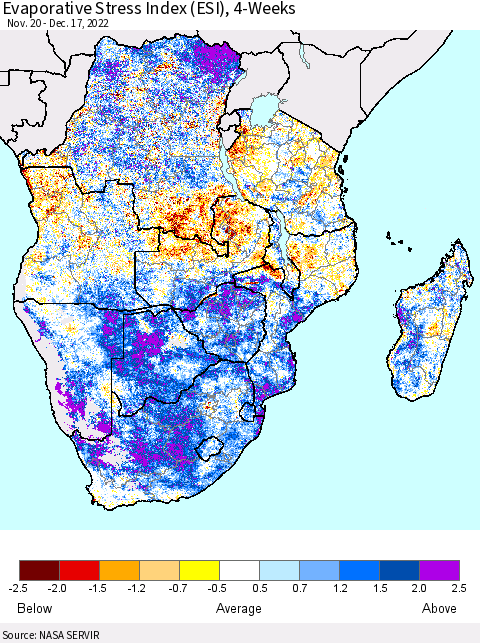 Southern Africa Evaporative Stress Index (ESI), 4-Weeks Thematic Map For 12/12/2022 - 12/18/2022