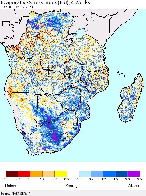 Southern Africa Evaporative Stress Index (ESI), 4-Weeks Thematic Map For 2/6/2023 - 2/12/2023