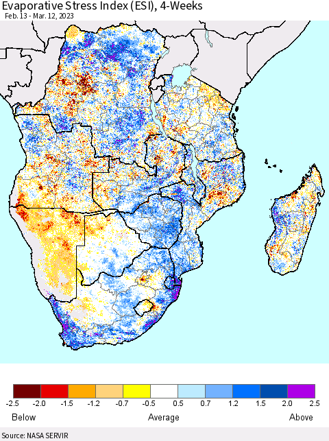 Southern Africa Evaporative Stress Index (ESI), 4-Weeks Thematic Map For 3/6/2023 - 3/12/2023
