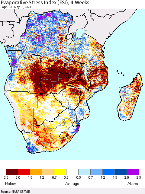 Southern Africa Evaporative Stress Index (ESI), 4-Weeks Thematic Map For 5/1/2023 - 5/7/2023