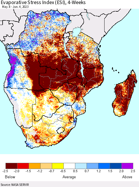 Southern Africa Evaporative Stress Index (ESI), 4-Weeks Thematic Map For 5/29/2023 - 6/4/2023