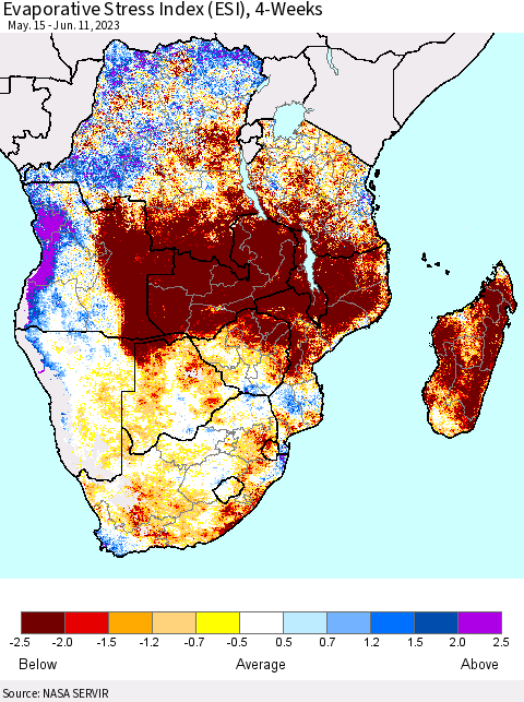 Southern Africa Evaporative Stress Index (ESI), 4-Weeks Thematic Map For 6/5/2023 - 6/11/2023