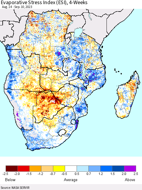 Southern Africa Evaporative Stress Index (ESI), 4-Weeks Thematic Map For 9/4/2023 - 9/10/2023