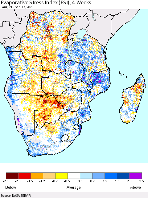 Southern Africa Evaporative Stress Index (ESI), 4-Weeks Thematic Map For 9/11/2023 - 9/17/2023